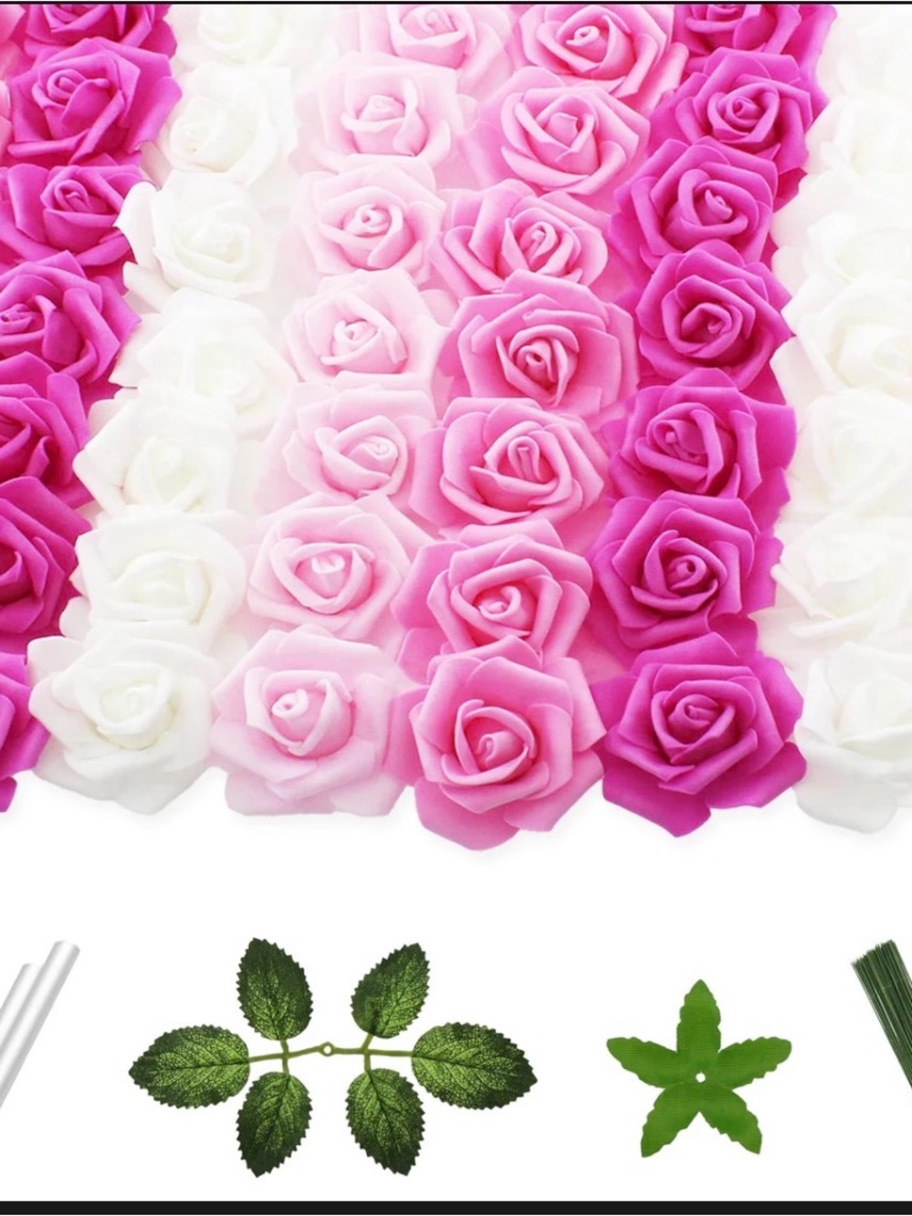 NWT 100 Pcs Artificial Foam Rose Flower Heads- 4 Shades Pink&White 2" DIY Bulk